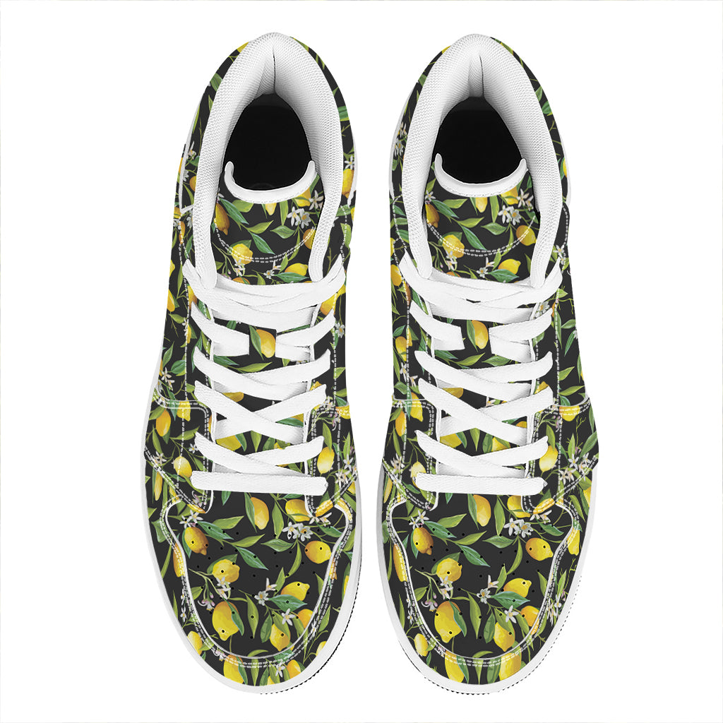 Lemon And Flower Pattern Print High Top Leather Sneakers