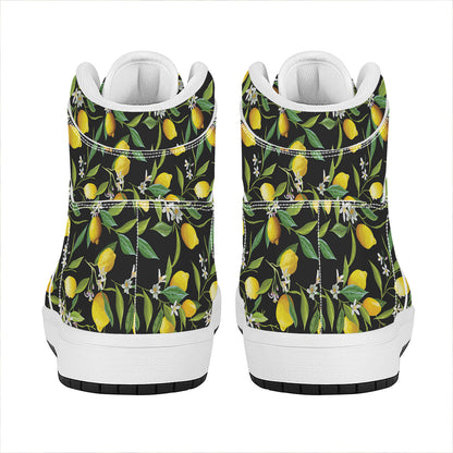 Lemon And Flower Pattern Print High Top Leather Sneakers