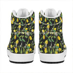Lemon And Flower Pattern Print High Top Leather Sneakers