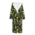 Lemon And Flower Pattern Print Hooded Bathrobe