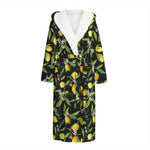 Lemon And Flower Pattern Print Hooded Bathrobe