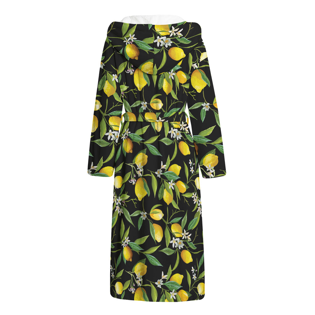 Lemon And Flower Pattern Print Hooded Bathrobe