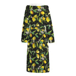 Lemon And Flower Pattern Print Hooded Bathrobe