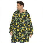 Lemon And Flower Pattern Print Hoodie Blanket