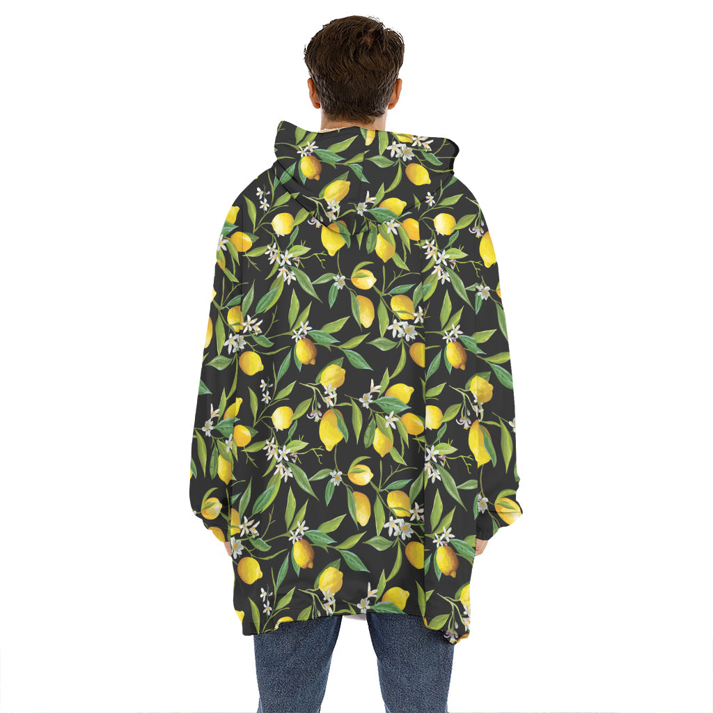 Lemon And Flower Pattern Print Hoodie Blanket