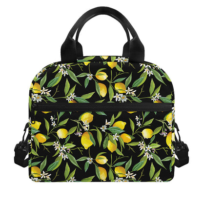 Lemon And Flower Pattern Print Insulated Lunch Bag