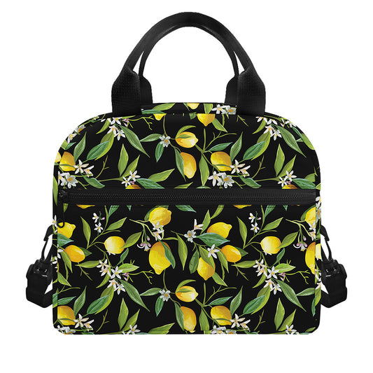 Lemon And Flower Pattern Print Insulated Lunch Bag