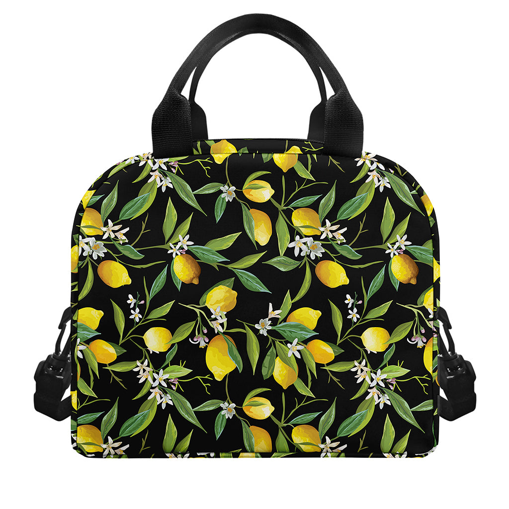 Lemon And Flower Pattern Print Insulated Lunch Bag