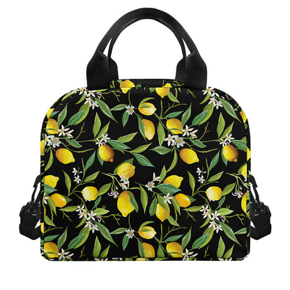 Lemon And Flower Pattern Print Insulated Lunch Bag