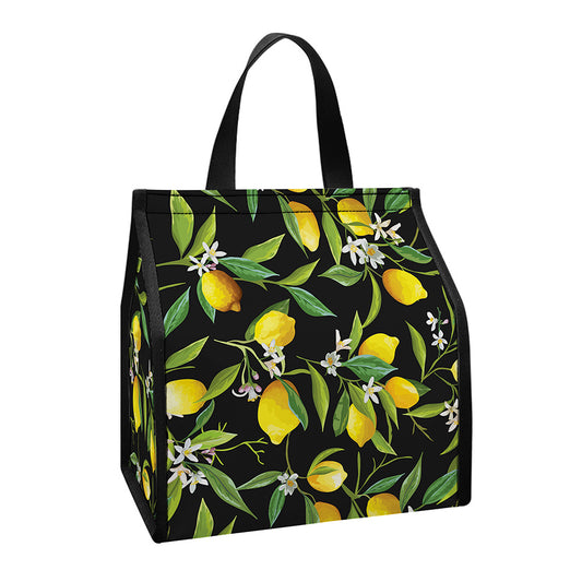 Lemon And Flower Pattern Print Insulated Lunch Tote