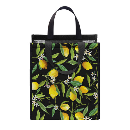 Lemon And Flower Pattern Print Insulated Lunch Tote
