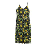 Lemon And Flower Pattern Print Jersey Midi Cami Dress