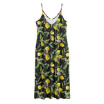 Lemon And Flower Pattern Print Jersey Midi Cami Dress