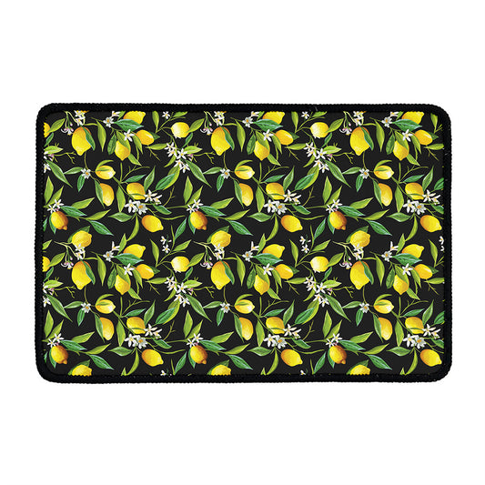 Lemon And Flower Pattern Print Kitchen Mat