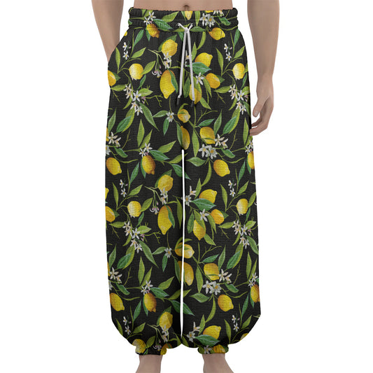 Lemon And Flower Pattern Print Lantern Pants