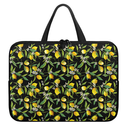 Lemon And Flower Pattern Print Laptop Sleeve With Handle