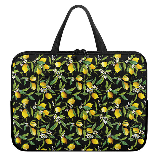 Lemon And Flower Pattern Print Laptop Sleeve With Handle
