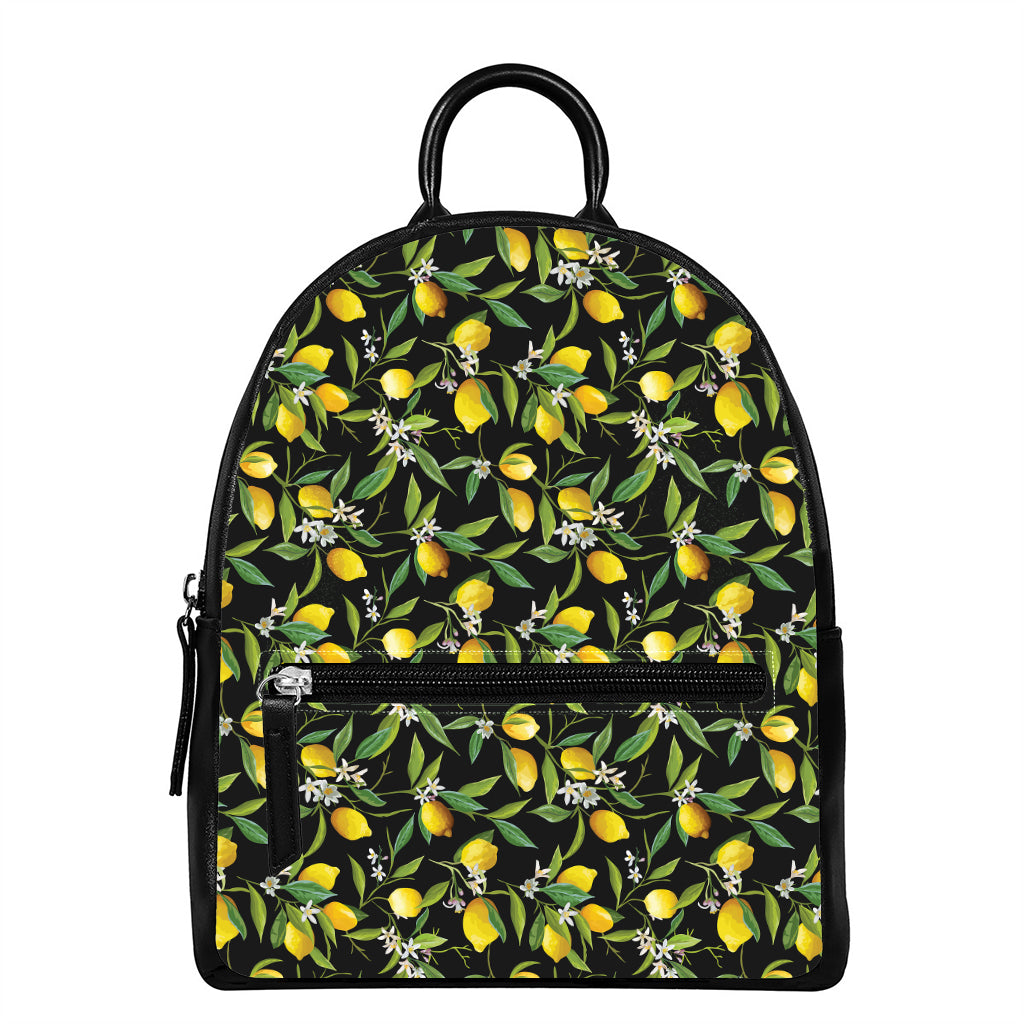 Lemon And Flower Pattern Print Leather Backpack