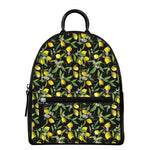 Lemon And Flower Pattern Print Leather Backpack