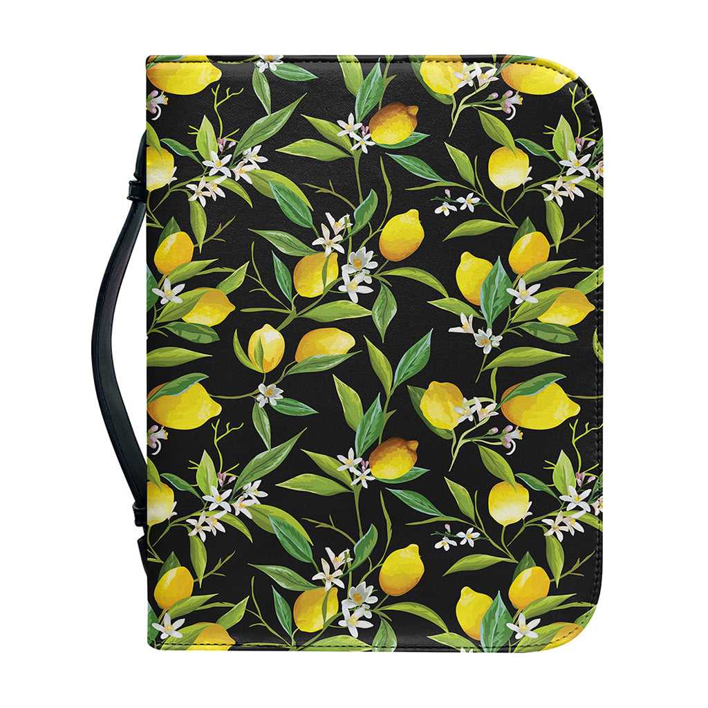 Lemon And Flower Pattern Print Leather Bible Cover