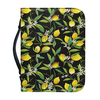 Lemon And Flower Pattern Print Leather Bible Cover