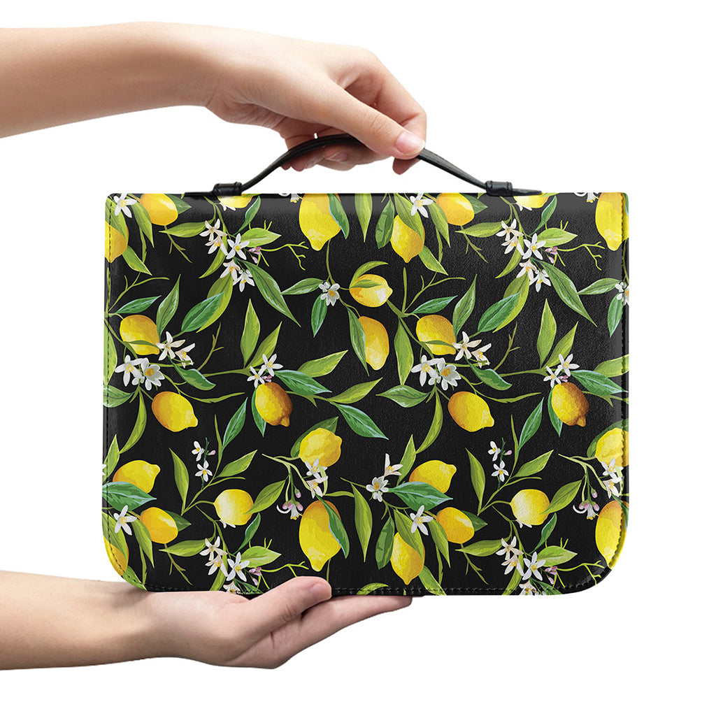 Lemon And Flower Pattern Print Leather Bible Cover