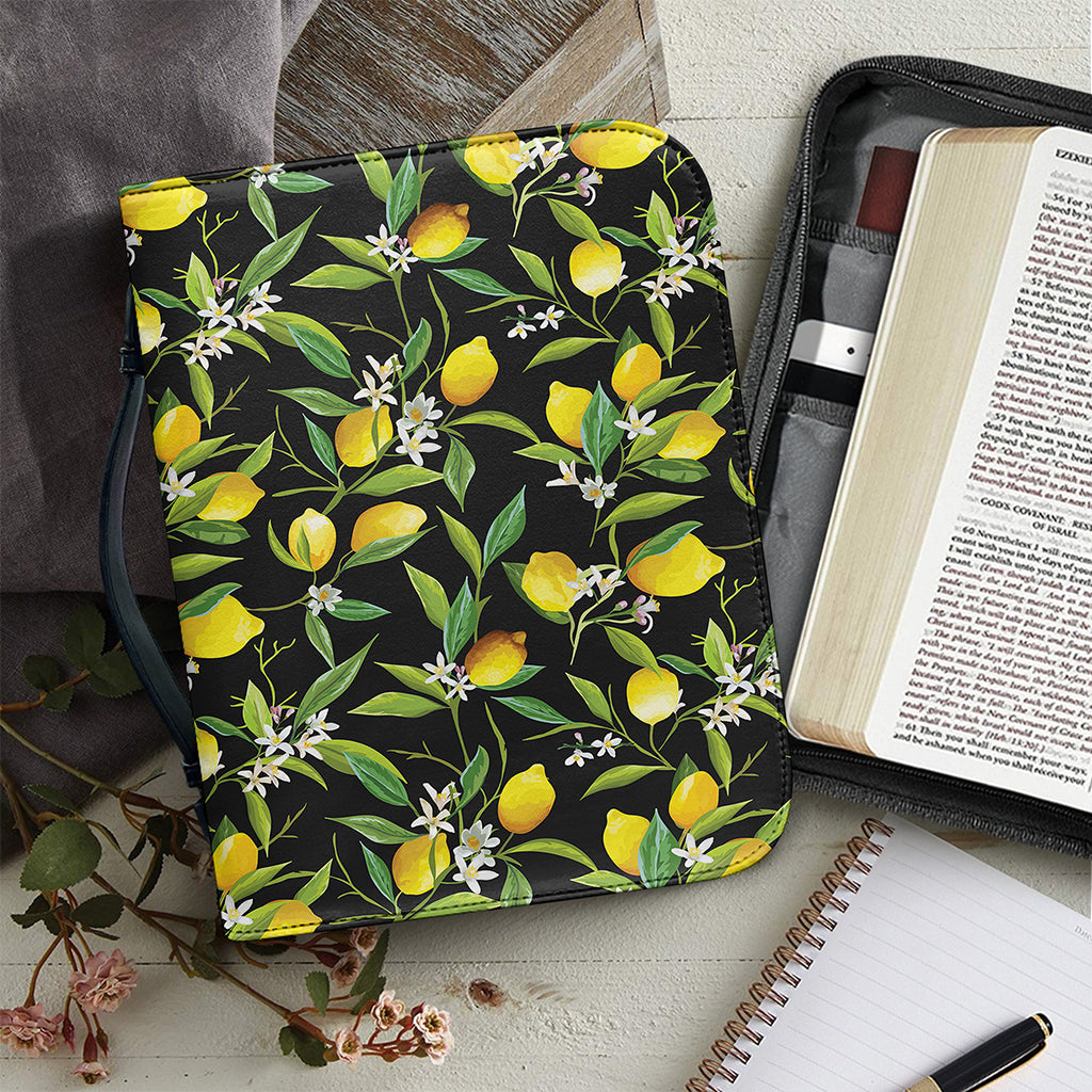 Lemon And Flower Pattern Print Leather Bible Cover