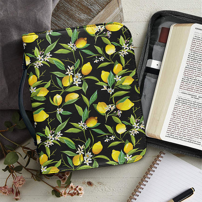 Lemon And Flower Pattern Print Leather Bible Cover