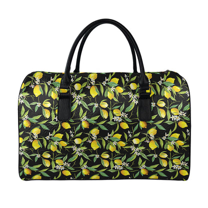 Lemon And Flower Pattern Print Leather Duffle Bag