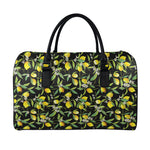 Lemon And Flower Pattern Print Leather Duffle Bag