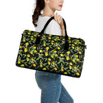 Lemon And Flower Pattern Print Leather Duffle Bag
