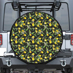 Lemon And Flower Pattern Print Leather Spare Tire Cover