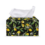 Lemon And Flower Pattern Print Leather Tissue Box Cover