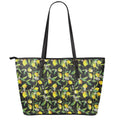 Lemon And Flower Pattern Print Leather Tote Bag With Zipper