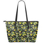Lemon And Flower Pattern Print Leather Tote Bag