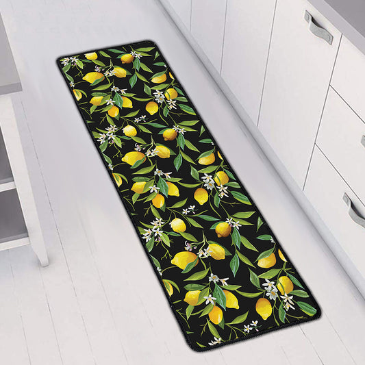 Lemon And Flower Pattern Print Long Kitchen Mat