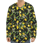 Lemon And Flower Pattern Print Long Sleeve Baseball Jersey