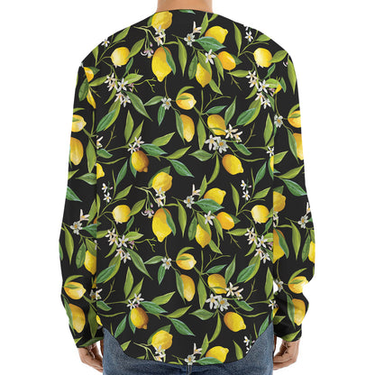 Lemon And Flower Pattern Print Long Sleeve Baseball Jersey