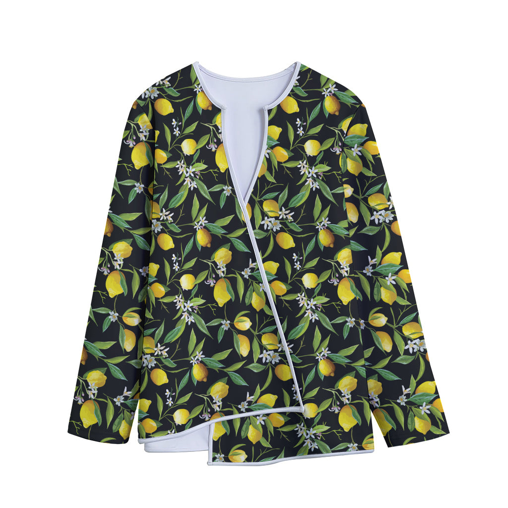 Lemon And Flower Pattern Print Long Sleeve Short Coat