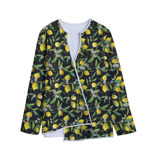 Lemon And Flower Pattern Print Long Sleeve Short Coat
