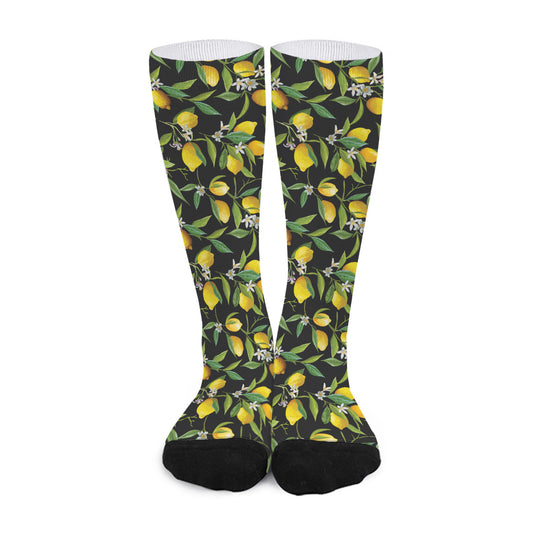 Lemon And Flower Pattern Print Long Socks
