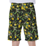 Lemon And Flower Pattern Print Men's Beach Shorts
