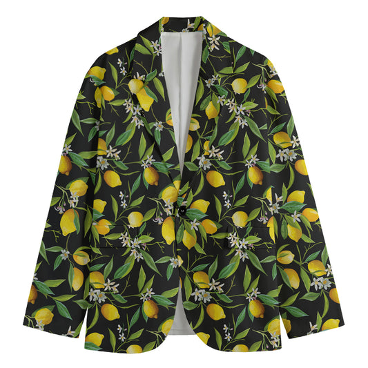 Lemon And Flower Pattern Print Men's Blazer