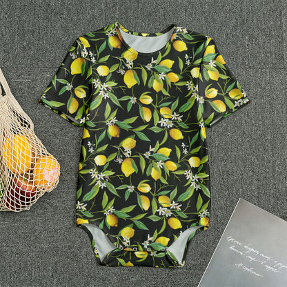 Lemon And Flower Pattern Print Men's Bodysuit