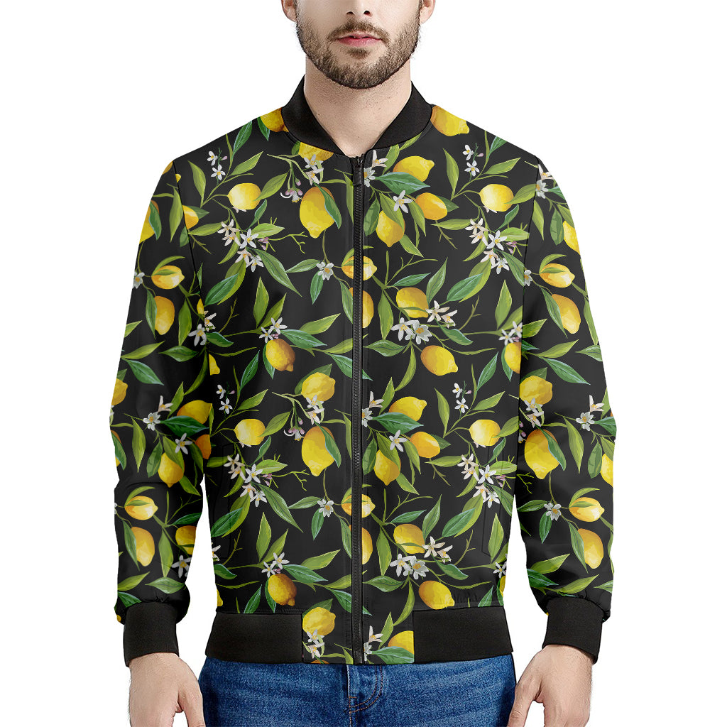 Lemon And Flower Pattern Print Men's Bomber Jacket