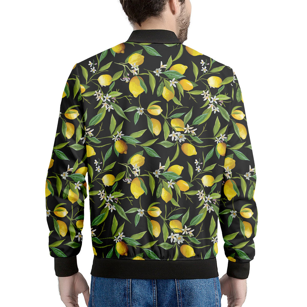 Lemon And Flower Pattern Print Men's Bomber Jacket