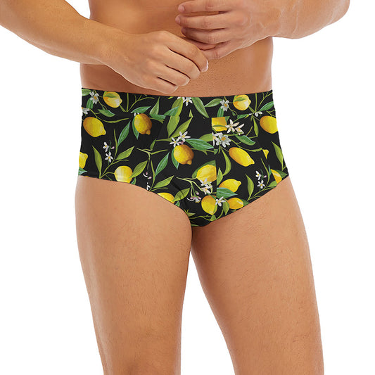 Lemon And Flower Pattern Print Men's Briefs