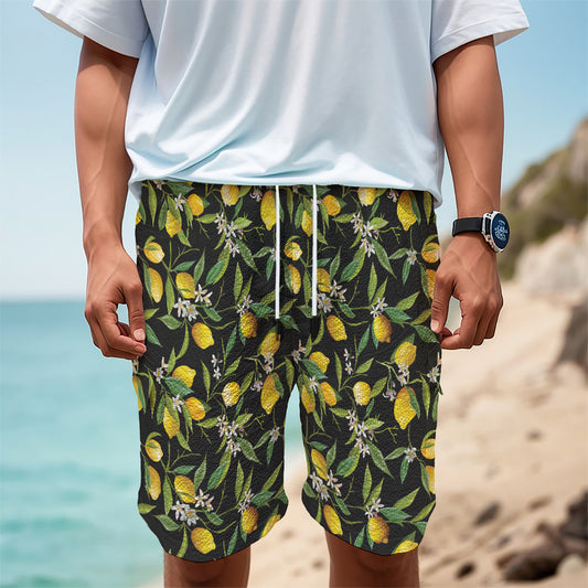 Lemon And Flower Pattern Print Men's Cargo Shorts