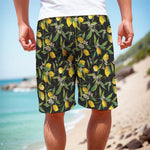 Lemon And Flower Pattern Print Men's Cargo Shorts