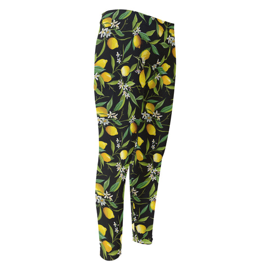Lemon And Flower Pattern Print Men's Compression Pants